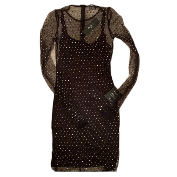 Radiant Reputation Black Rhinestone Mesh evening Holiday Bodycon Dress, S - Picture 3 of 5